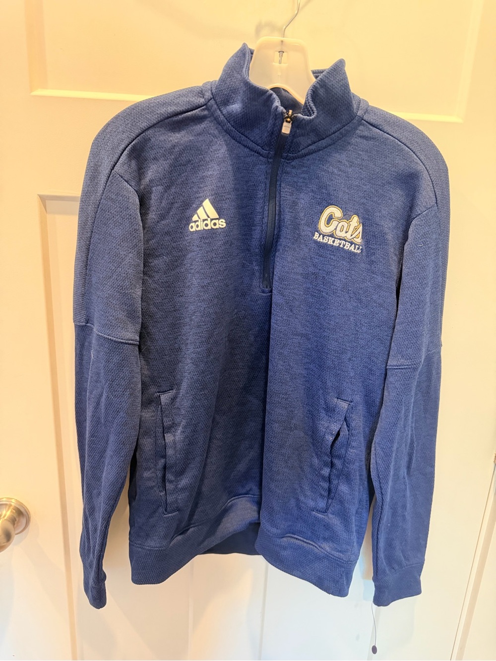 Adidas Cats Basketball Blue Fleece Quarter Zip Pullover Adult M